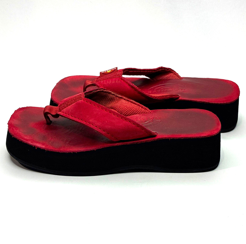 Rainbow girls Red Thong Wedge Sandals, Platform, Slip-On Us Girls size 4-5